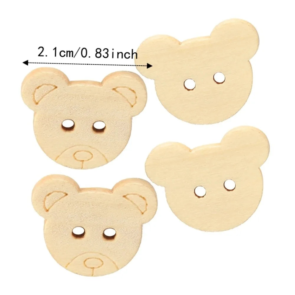 100pcs Wooden Bear Buttons 21mm Natural 2-Hole Sewing Craft