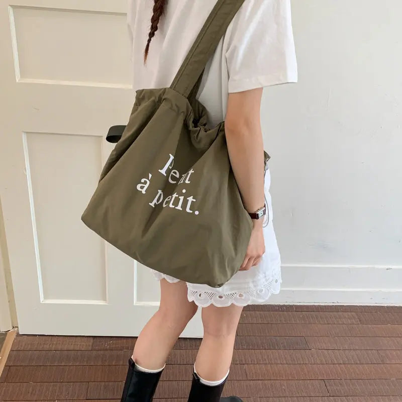 Korean Canvas Bucket Bag – Letter Print Shoulder Tote