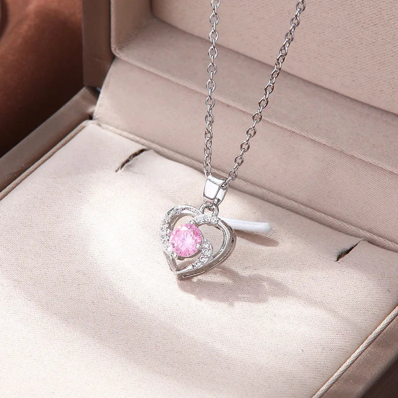 Heart Shaped Copper Pendant Necklace | Zircon Collarbone Chain