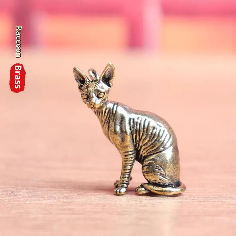 Solid Brass Hairless Cat Statue – Vintage Desktop Figurine