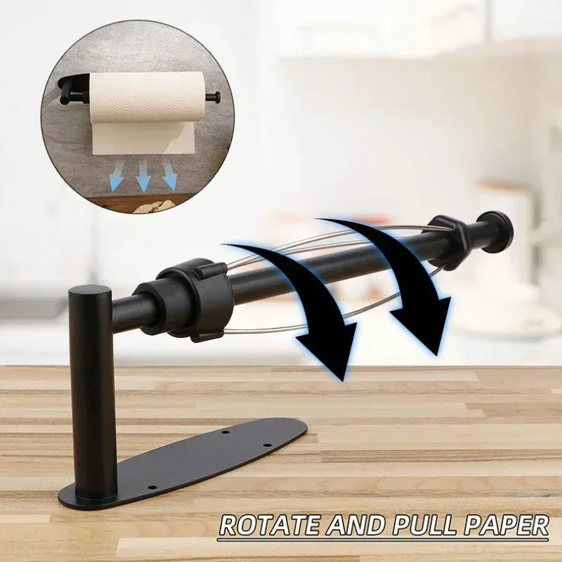Wall Mount Paper Towel Holder – One-Hand Damping, Matte Black