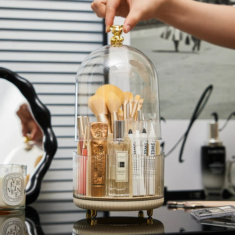 360° Rotating Makeup Brush Holder – Bear Lid, 7 Compartments