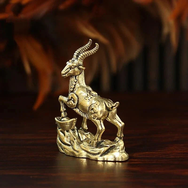Feng Shui Brass Goat Figurine Lucky Zodiac Desktop Ornament