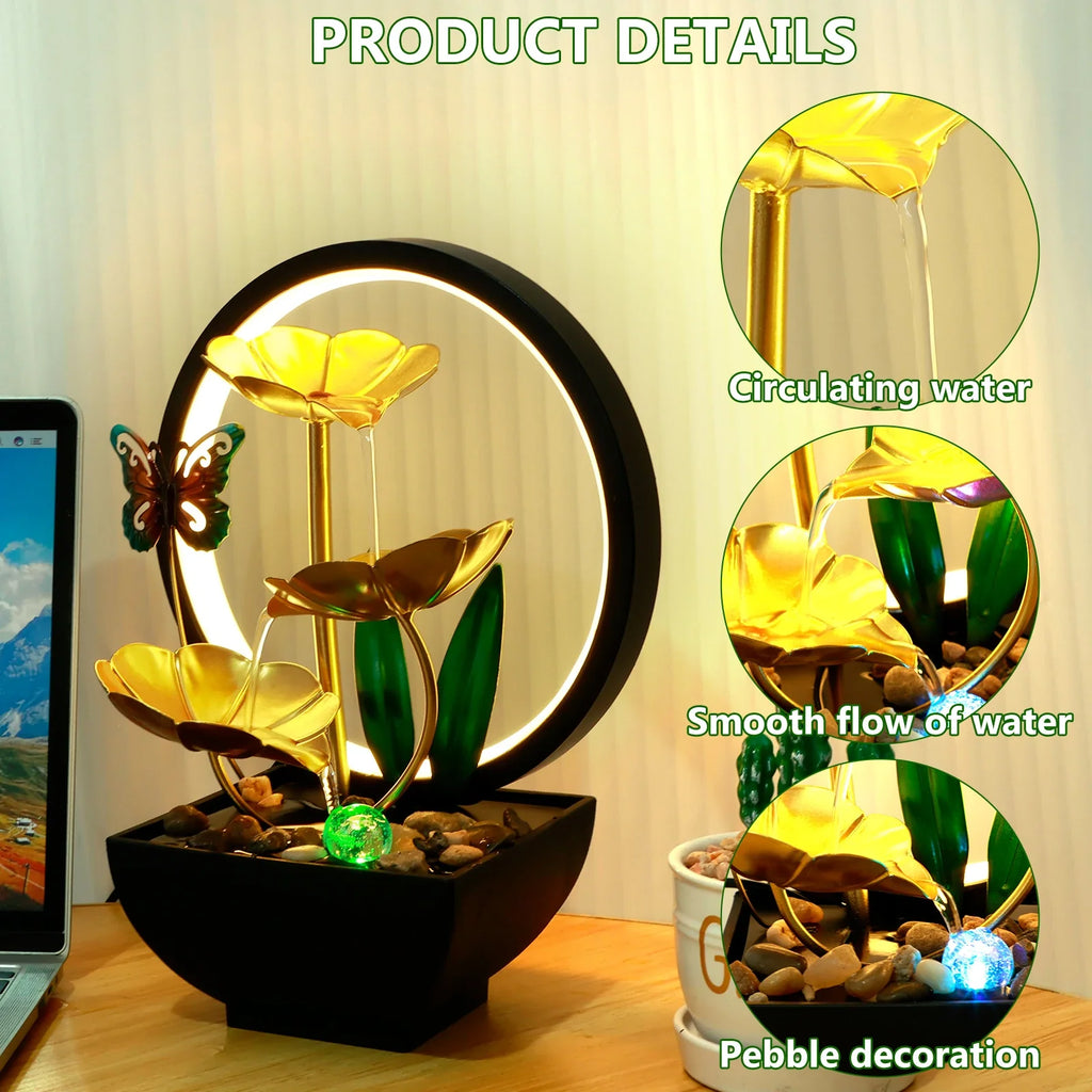 USB Tabletop Water Fountain with LED Ring Light – Zen Decor