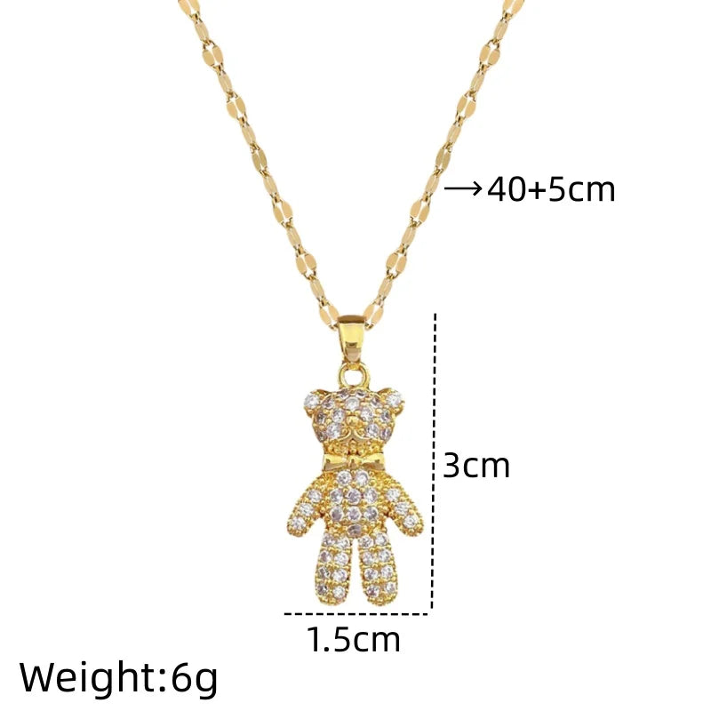 Butterfly Bow Bear Pendant Choker Necklace – Gold Stainless Steel