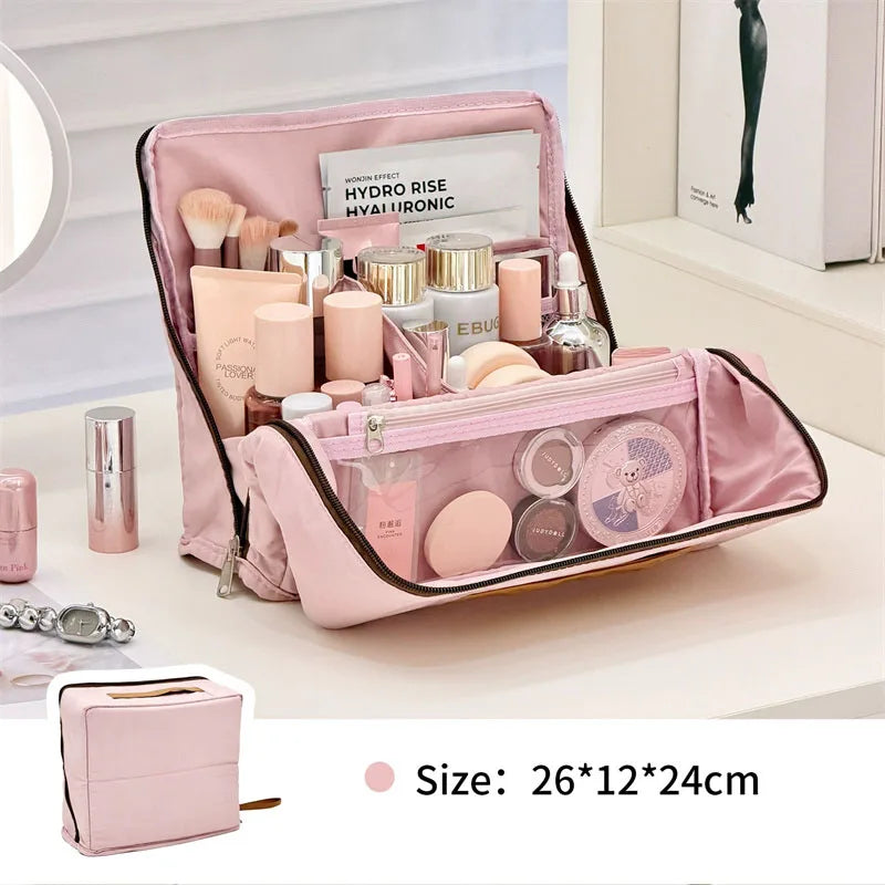 Standing Travel Makeup Brush Bag – Large Capacity Cosmetic Organizer