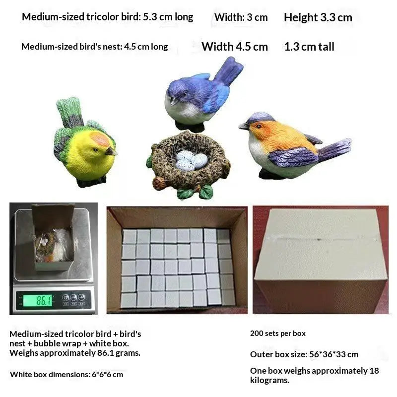 Resin Bird & Nest Figurine Set – Fairy Garden Micro Landscape