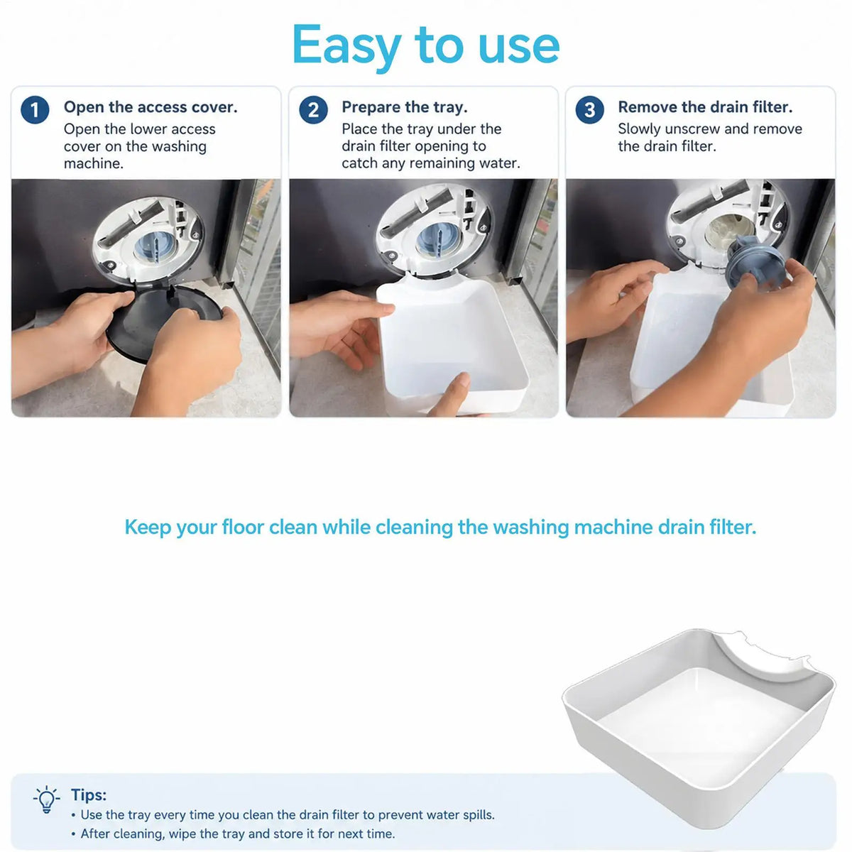 Washing Machine Drain Pan with Lint Filter & Funnel