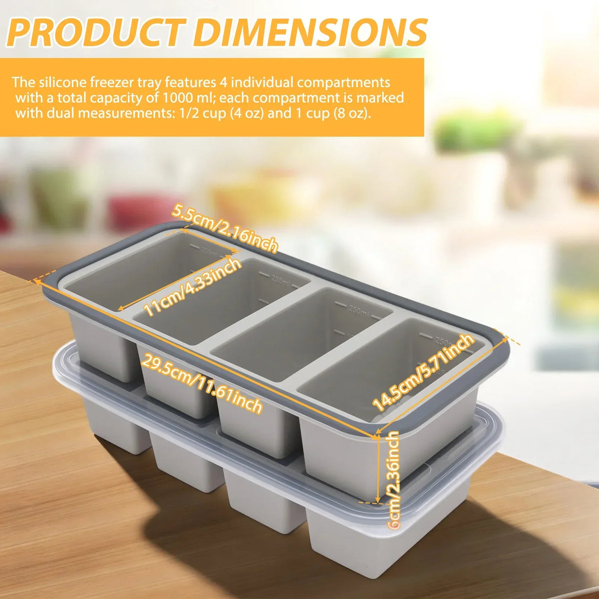 Silicone Freezer Mold with Lid – 2/4 Grid Food Tray 2-Pack