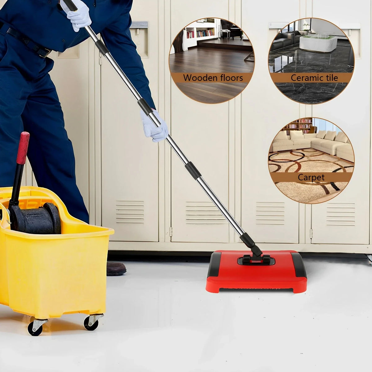 Hand Push Carpet Floor Sweeper – Pet Hair & Dust Cleaner