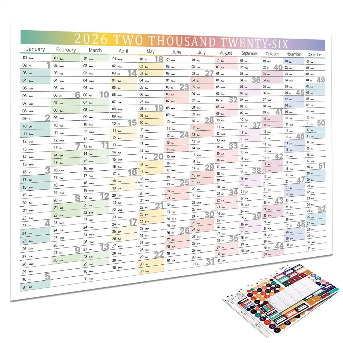 2026 Wall Calendar with Stickers – 12-Month Planner Poster