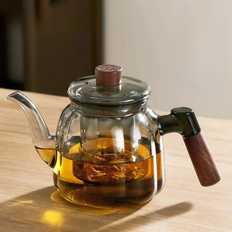 Glass Tea Pot with Pull-Filter – Heat-Resistant Brewing Kettle