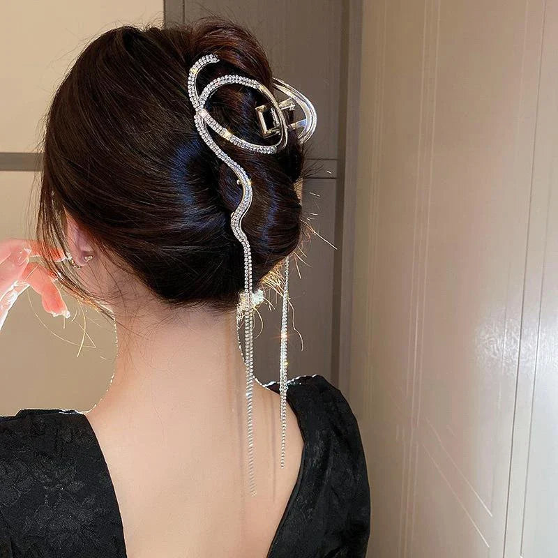 Snake Crystal Tassel Hair Claw Clips – Geometric Metal Women
