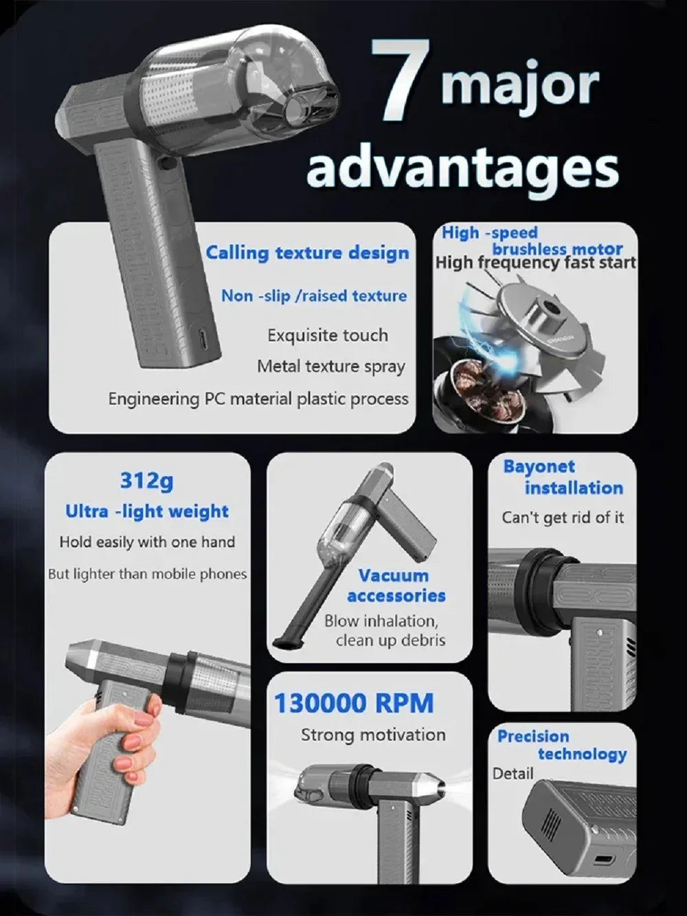 130,000 RPM Cordless Handheld Vacuum & Air Duster | Car & Home