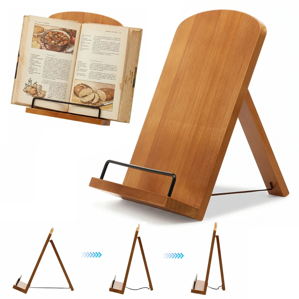 Wooden Adjustable Cookbook Stand – Kitchen Recipe Book Holder