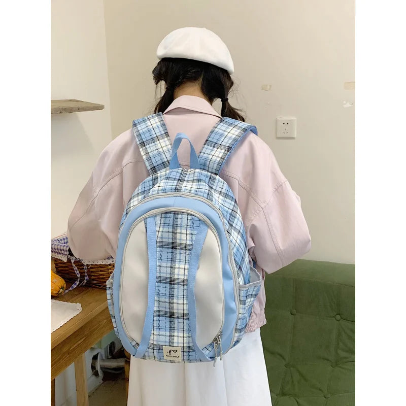 Korean Style Plaid School Backpack – Lightweight Large Capacity