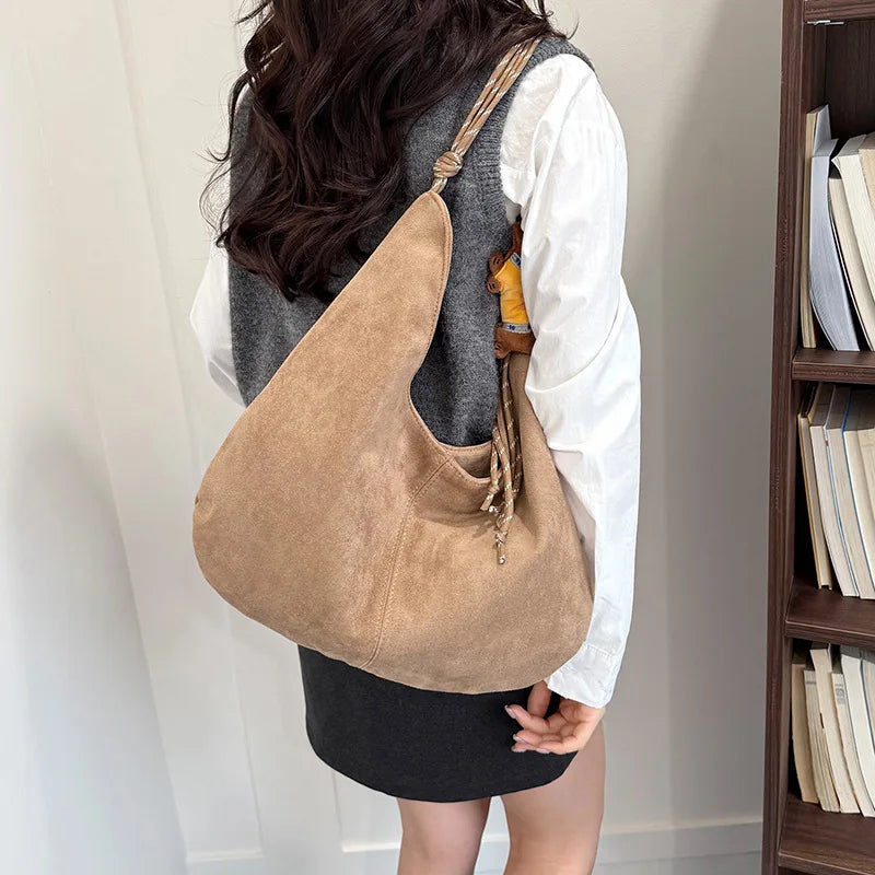 Korean Retro Suede Tote Bag – Large Women's Shoulder Bag | Nixie