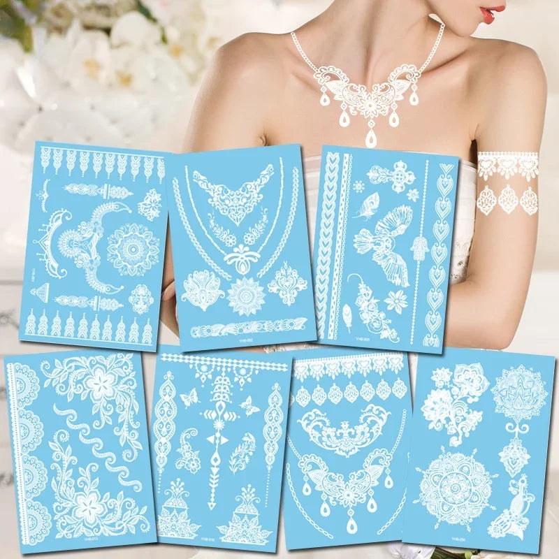 White Lace Temporary Tattoos – Moon Flower Star Body Art