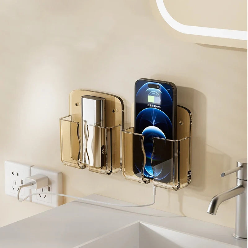 Wall Mount Phone Holder Storage Box Organizer with Charging Port