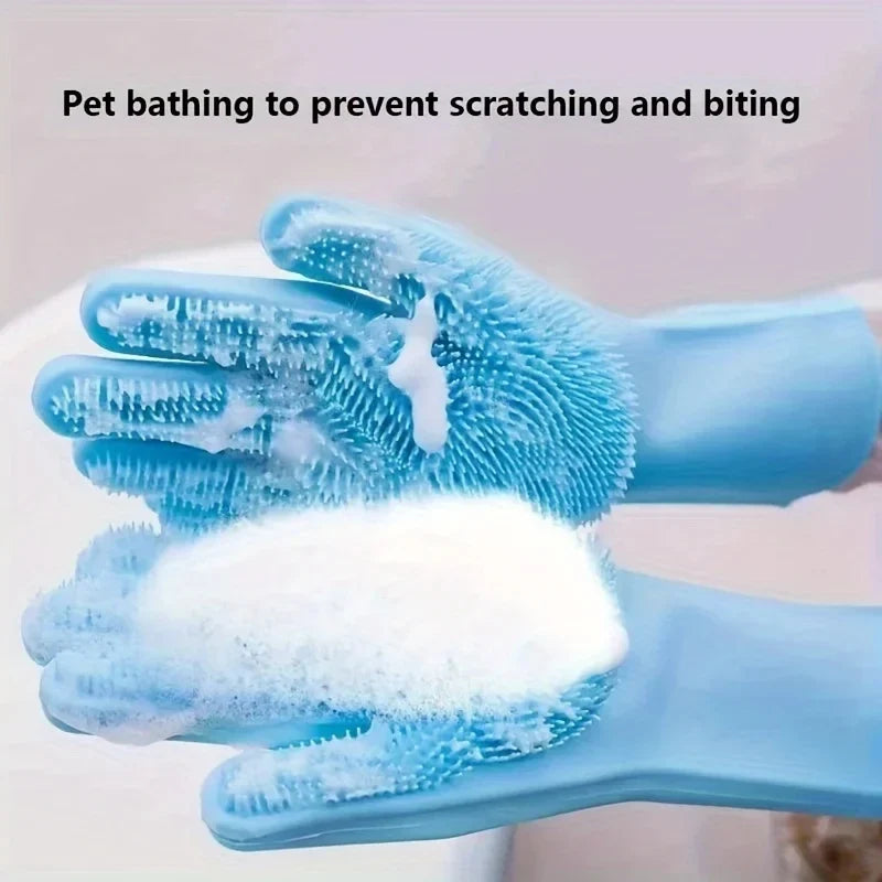 Pet Grooming Silicone Gloves – Dog & Cat Bath Hair Remover