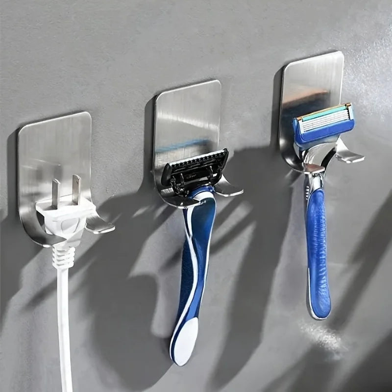 Wall-Mount Punch-Free Razor Holder – Stainless Steel Look