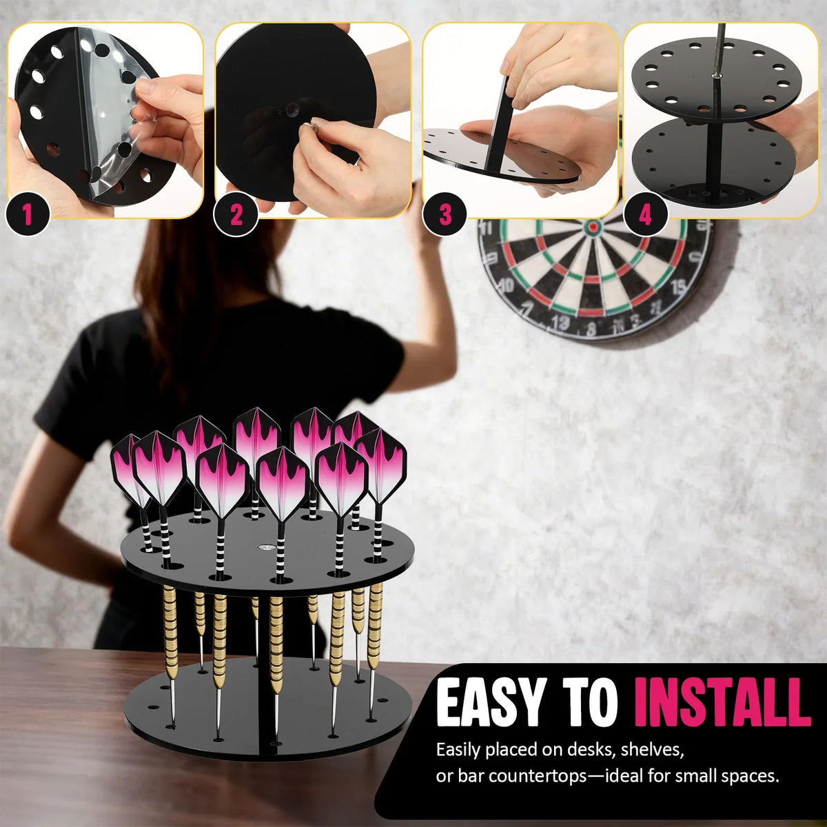 Acrylic Dart Holder Stand – 12-Dart Tabletop Display Rack