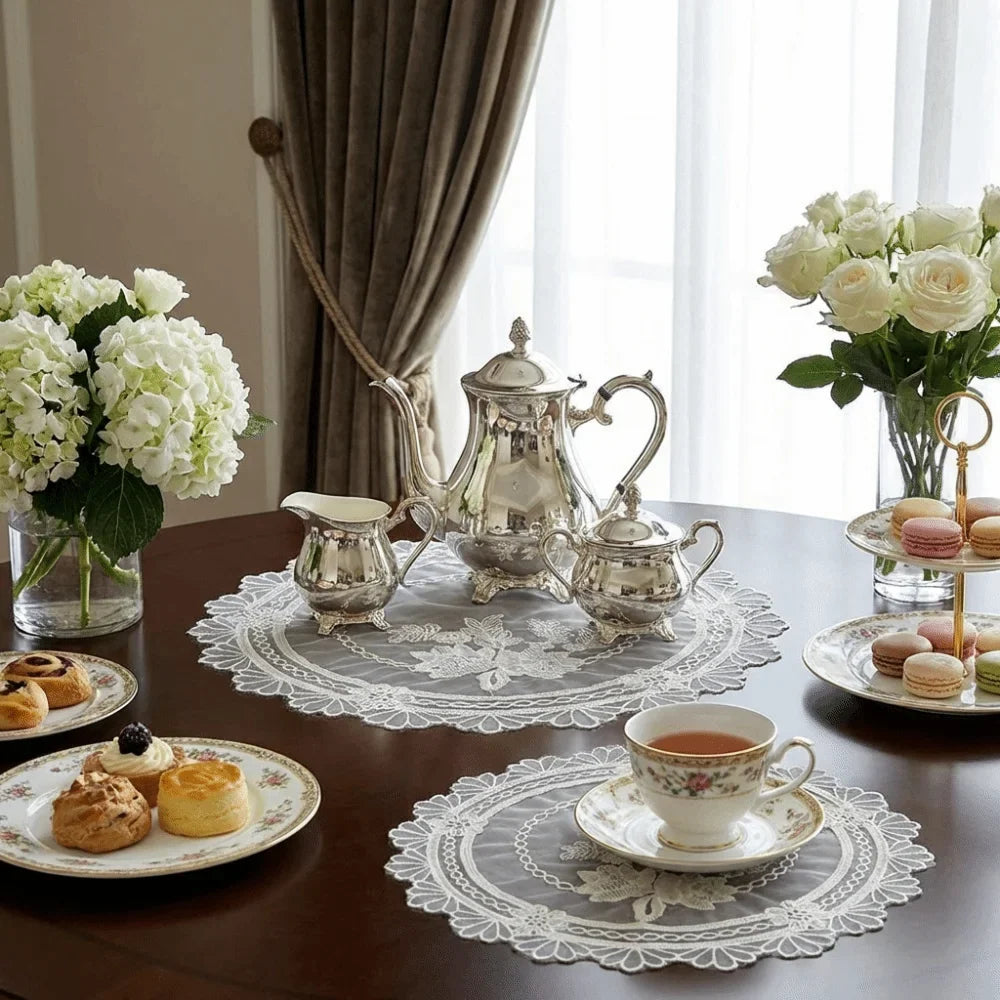 European Lace Embroidery Placemat Round Tray Mat Table Cloth