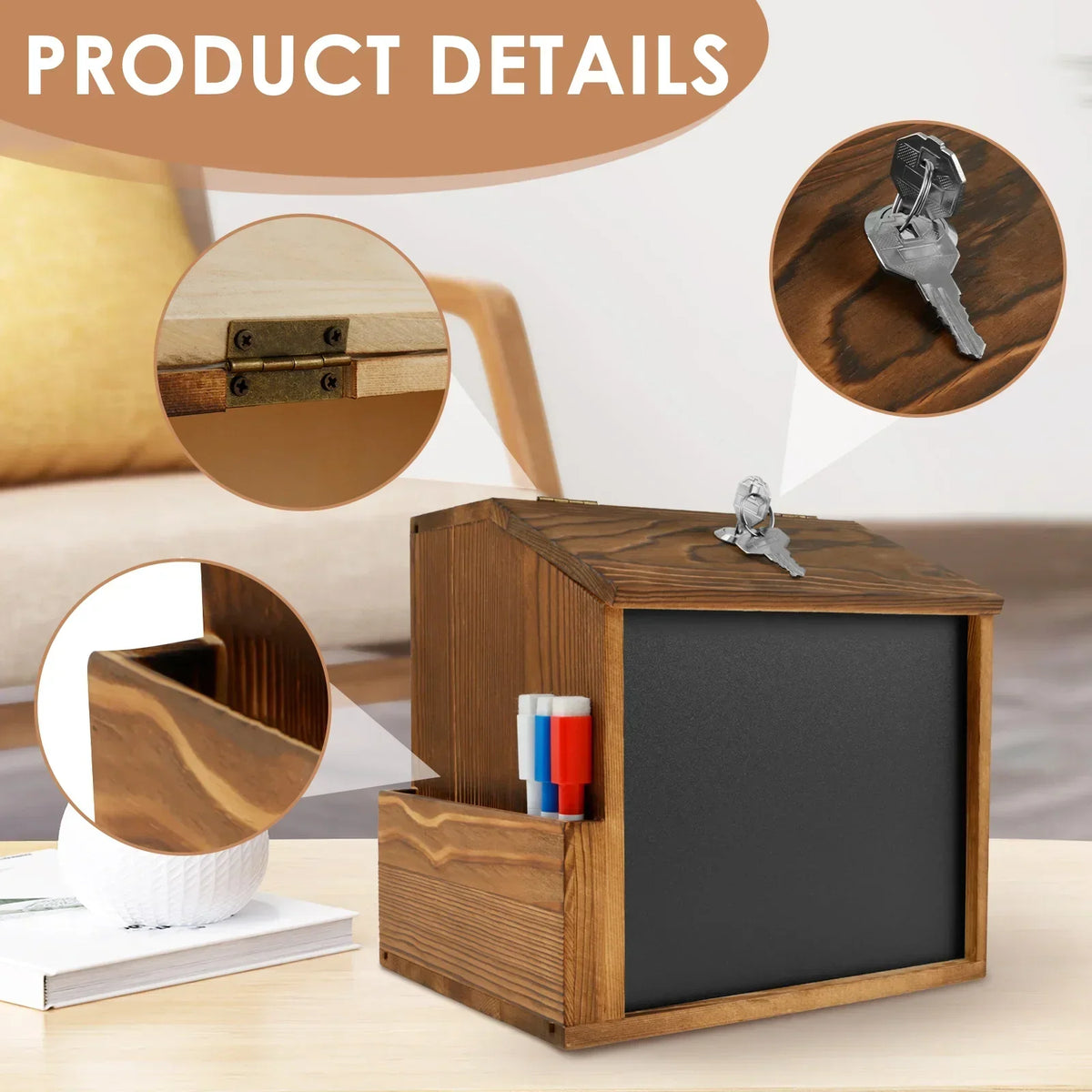 Wood Suggestion Box Wall Mounted Ballot & Donation Box with Lock