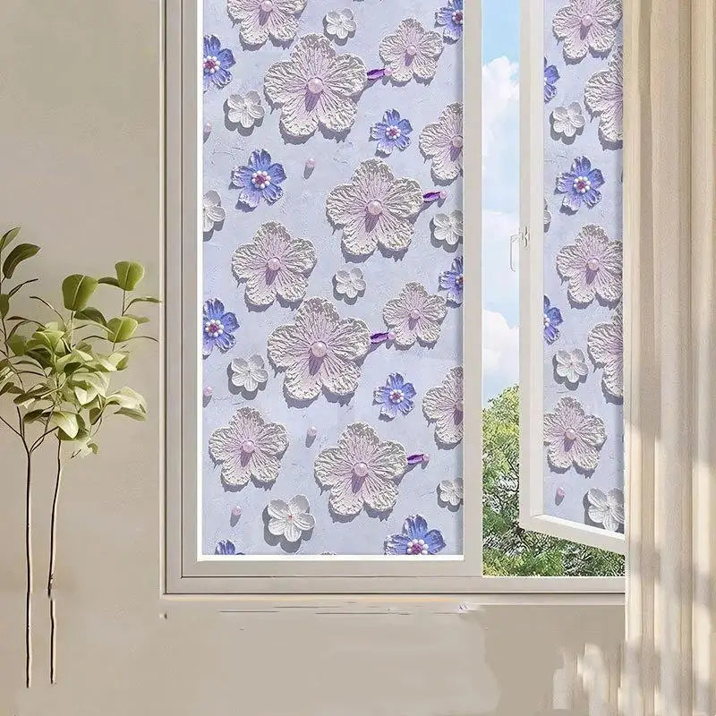 3D Floral Window Privacy Film Static Cling UV Blocking 60×100cm