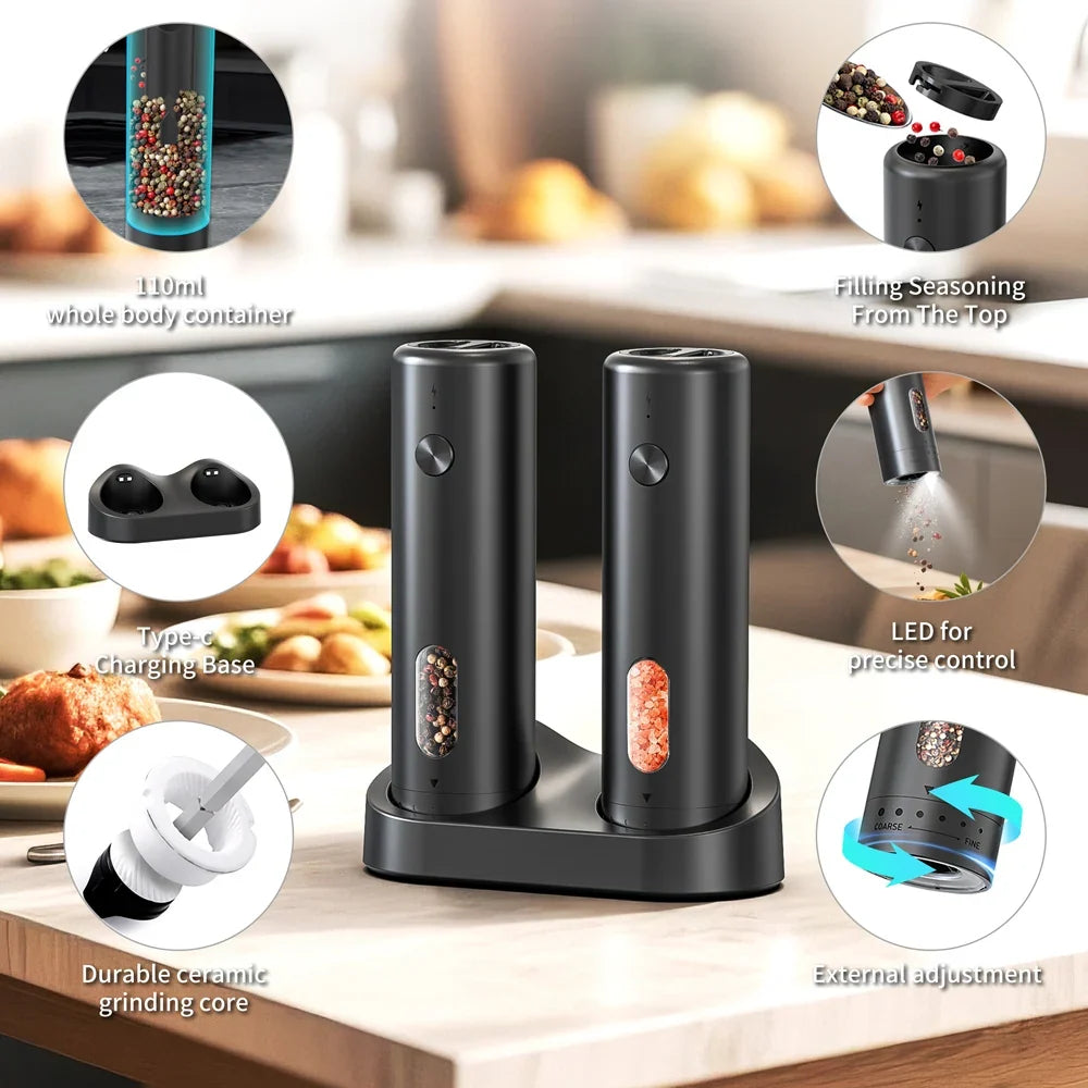 CLITON Electric Salt & Pepper Grinder Set | USB-C Rechargeable
