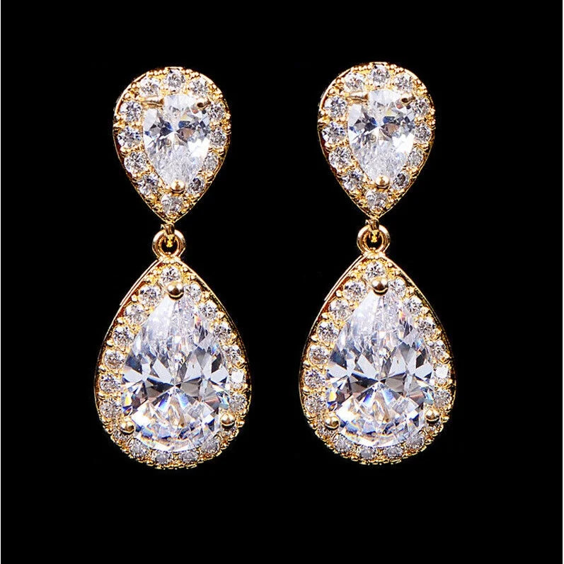 Women's Silver Plated White Stud Drop Earrings | Wedding Gift