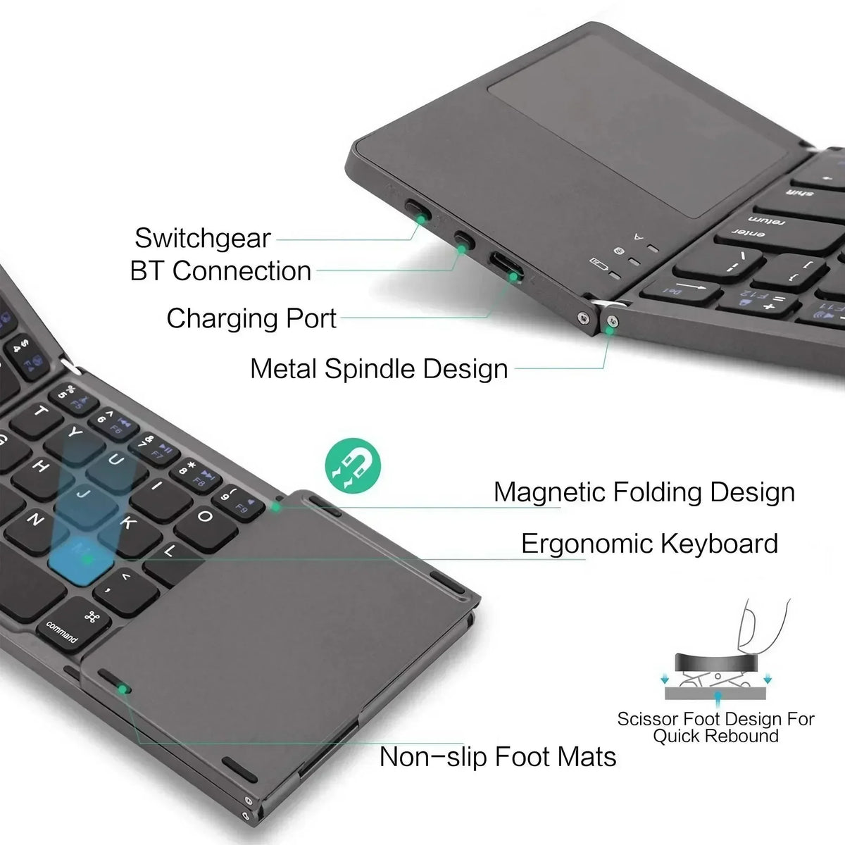 STONEGO Foldable Bluetooth Keyboard with Touchpad | Travel