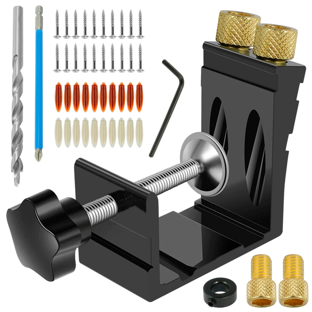 47-Pc Pocket Hole Jig Kit – 15° Angle Drill Guide for Woodworking