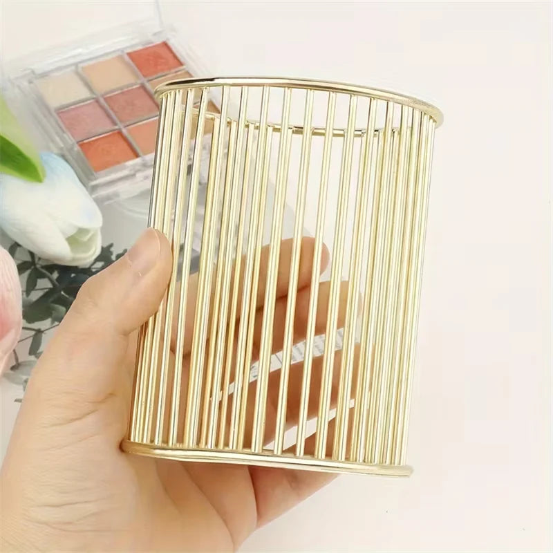 Golden Iron Makeup Brush Holder – Desktop Cosmetic Organizer