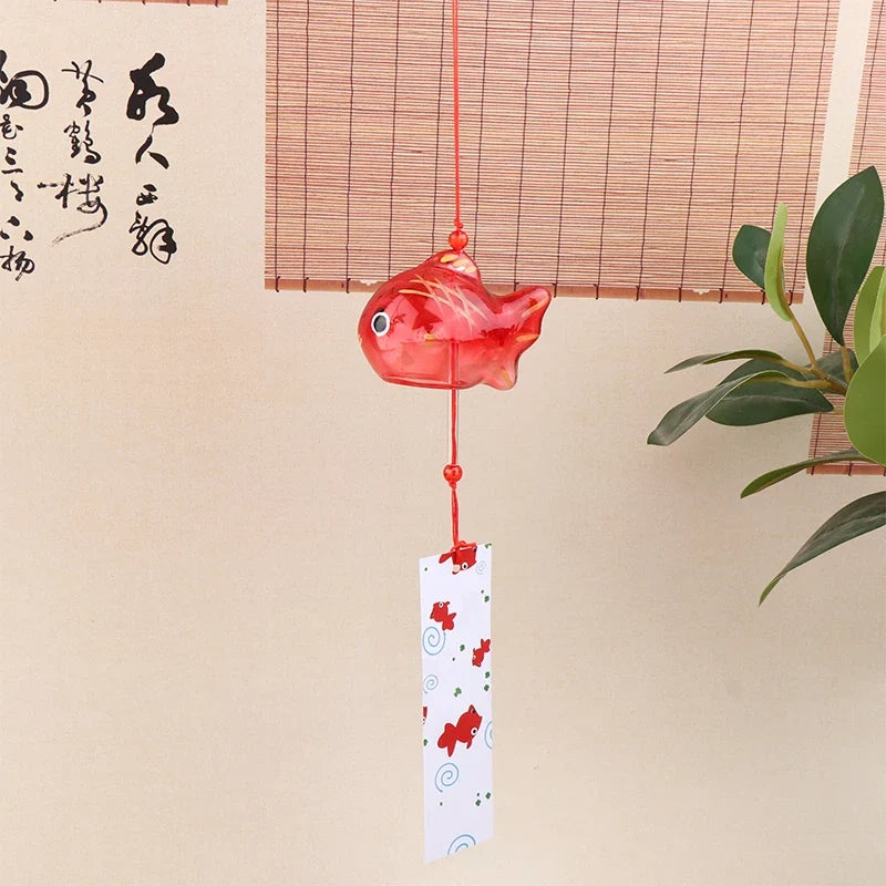 Japanese Glass Goldfish Wind Chime Furin Garden Hanging Decor