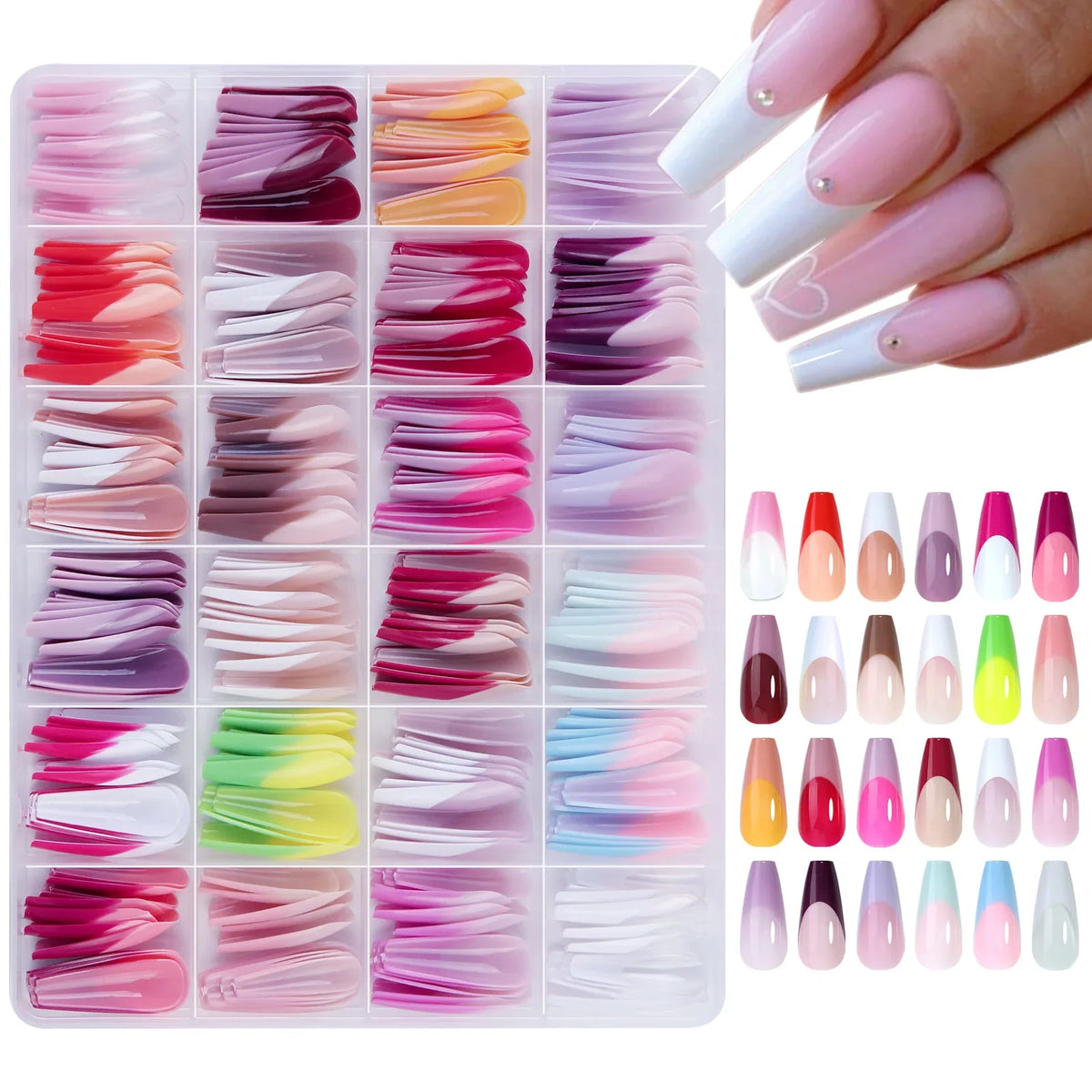 288 Pcs Press On Nails – Colorful Mixed Oval & Square Full Cover Tips