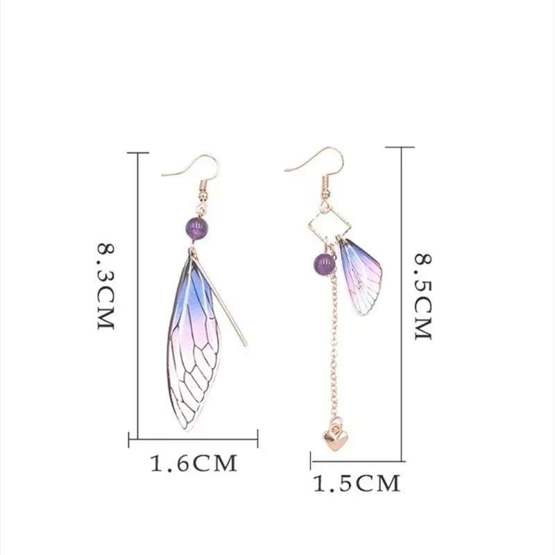 3 Pairs Fairy Butterfly Gradient Asymmetric Drop Earrings Set