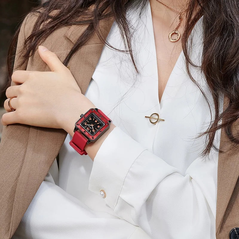 REBIRTH Women's Quartz Watch – Square Dial & Silicone Band