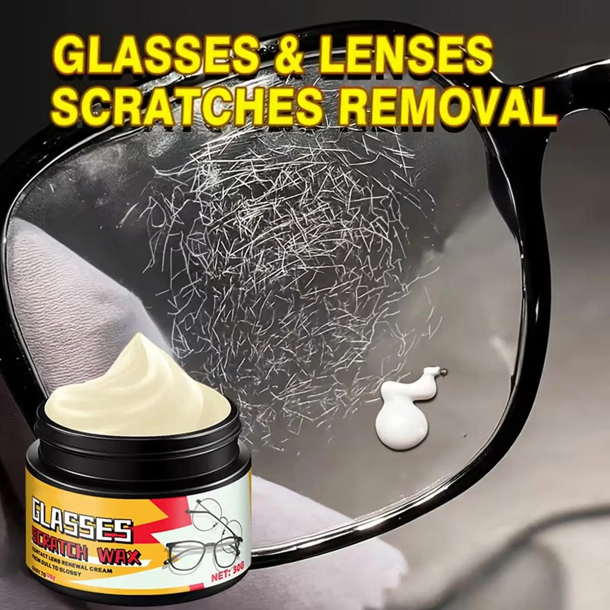 Eyeglass Scratch Remover Lens Polish Wax 30g + Sponge