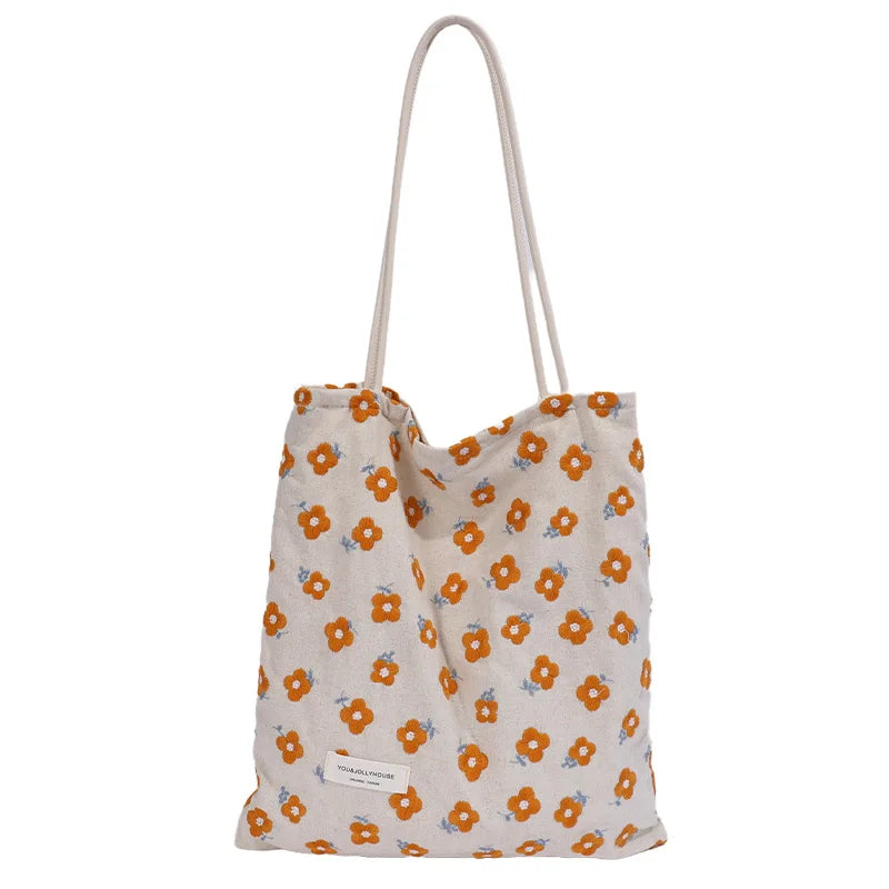 Women Floral Canvas Tote Bag – Large Capacity Shoulder Bag