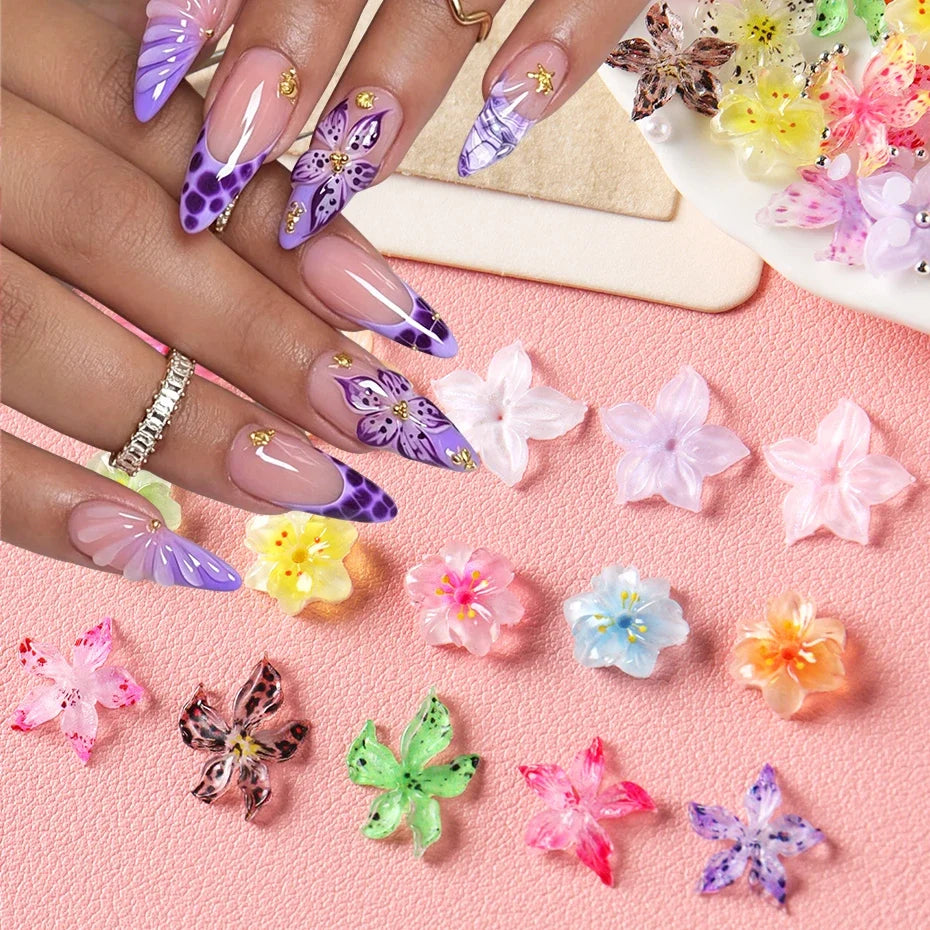 Resin Flower Nail Charms Camellia Sakura Pearl – 30/50pc Set