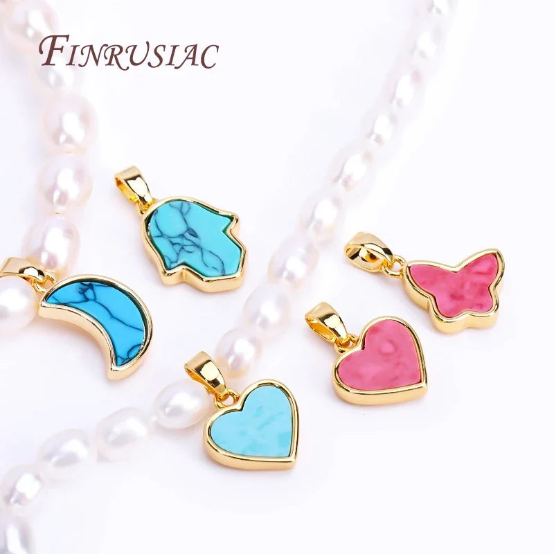 18K Gold Plated Turquoise Geometry Pendant Charms | DIY Necklace