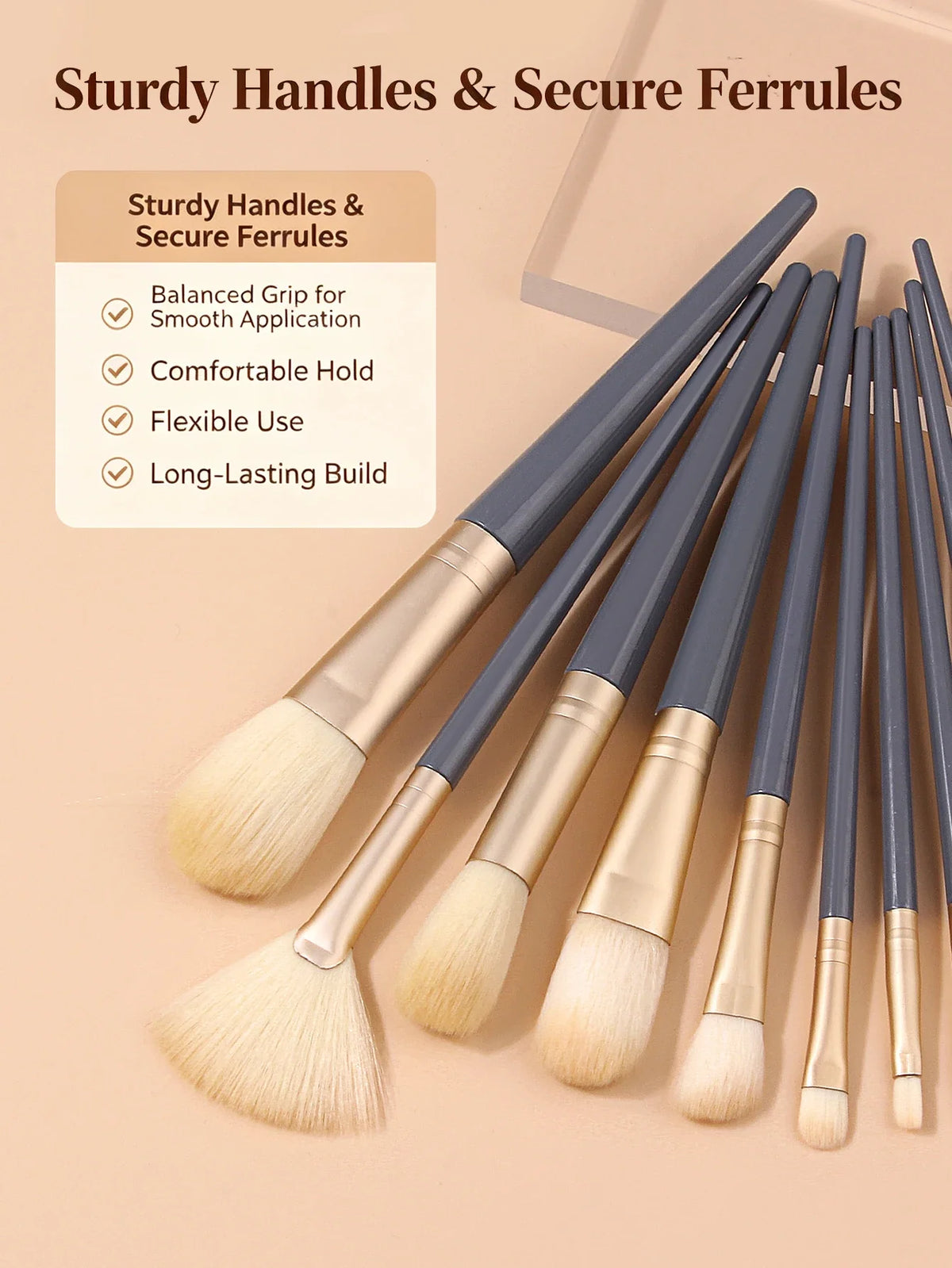 12Pc Professional Makeup Brush Set with 2 Triangle Puffs