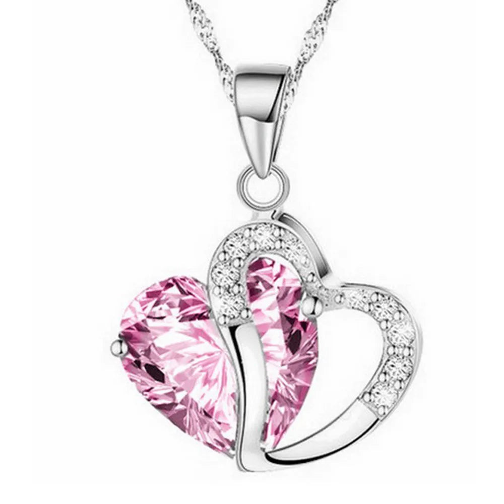 Women's Heart Crystal Rhinestone Silver Pendant Necklace