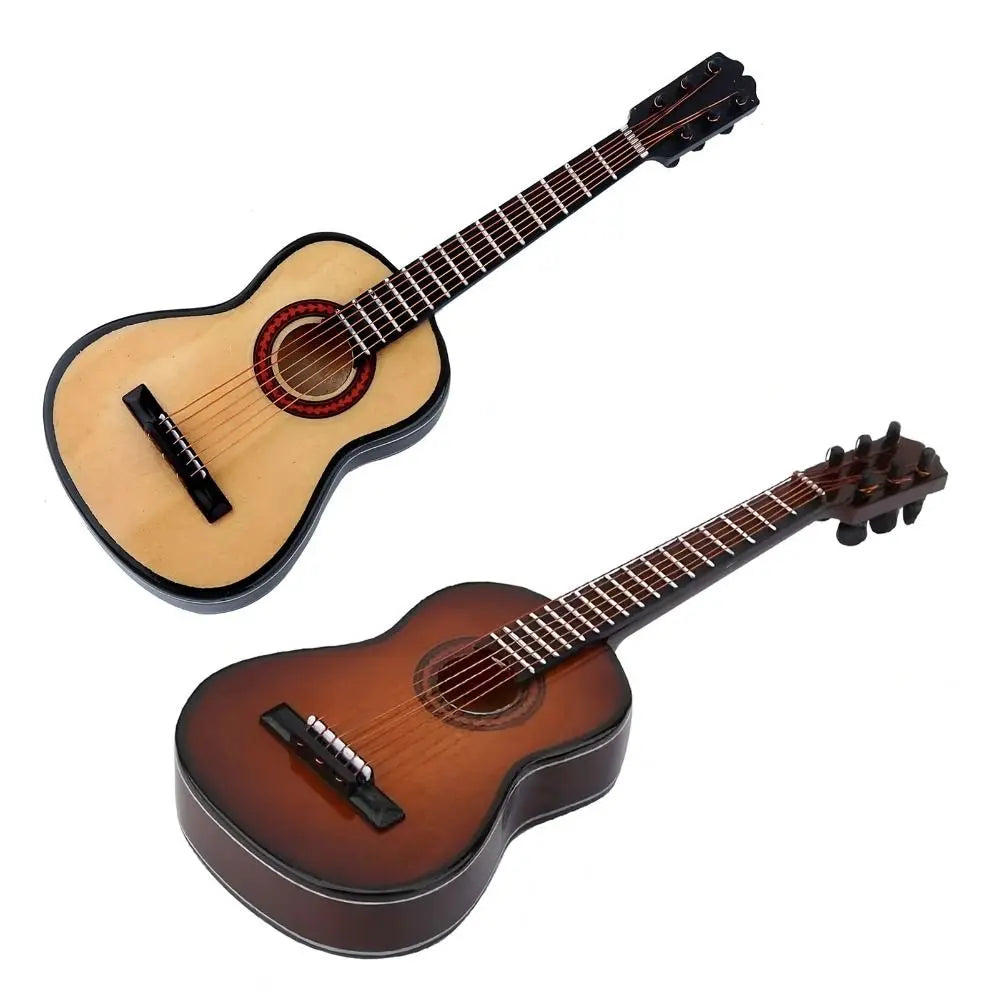 Handmade Wooden Miniature Guitar – Decorative Dollhouse Model