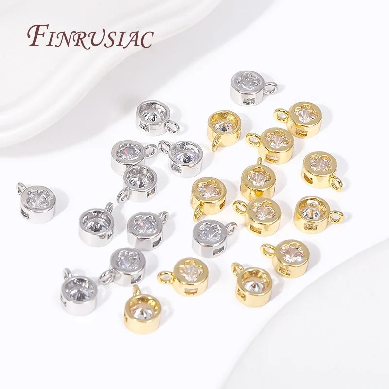 18K Gold Plated Zircon Round Charm Pendants | DIY Jewelry