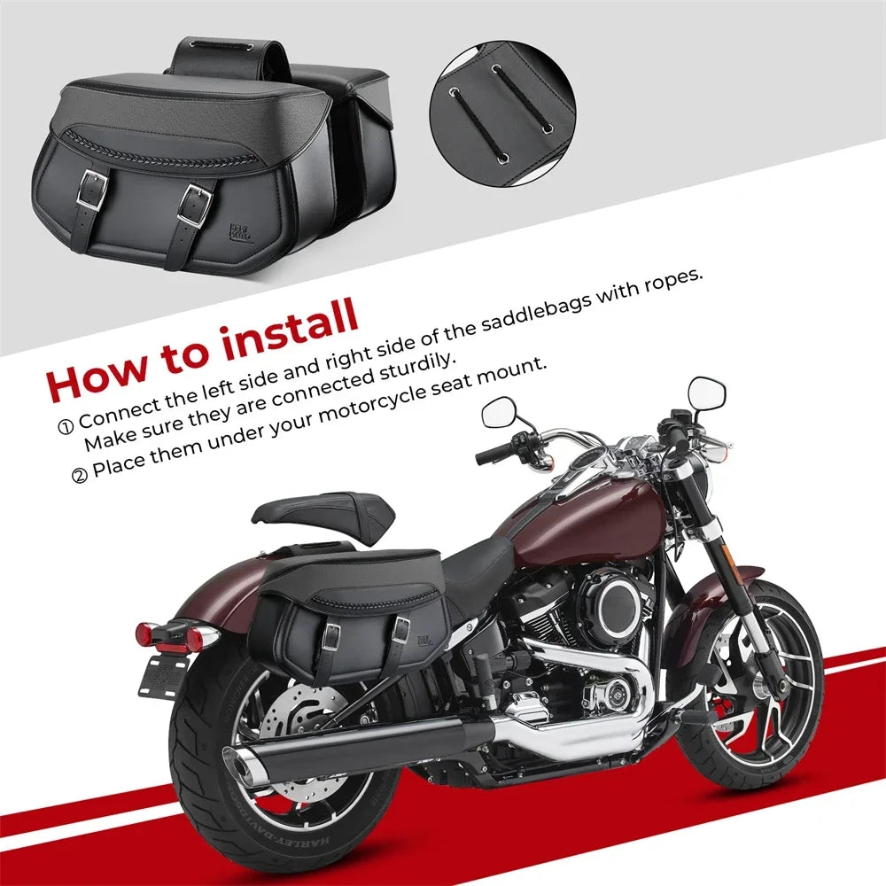 KEMITOUR Throw-Over Motorcycle Saddlebags | PU Leather Waterproof