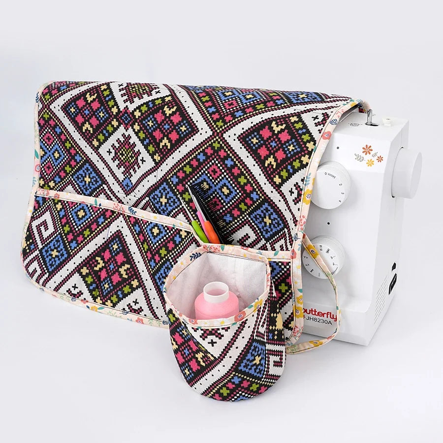 Dust-Proof Sewing Machine Cover – Ethnic Checkered Design