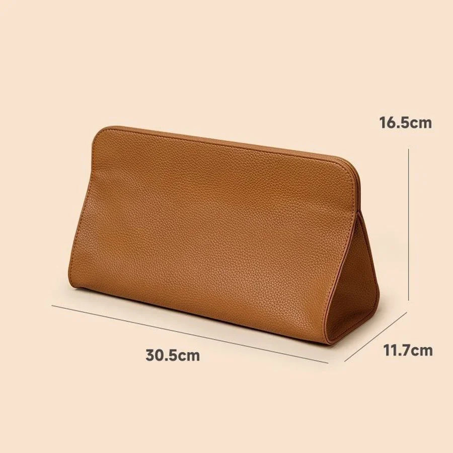 Waterproof Leather Makeup Bag – Magnetic Closure Cosmetic Organizer