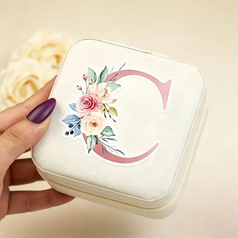 White Floral PU Leather Jewelry Box – A-Z Ring & Earring Organizer